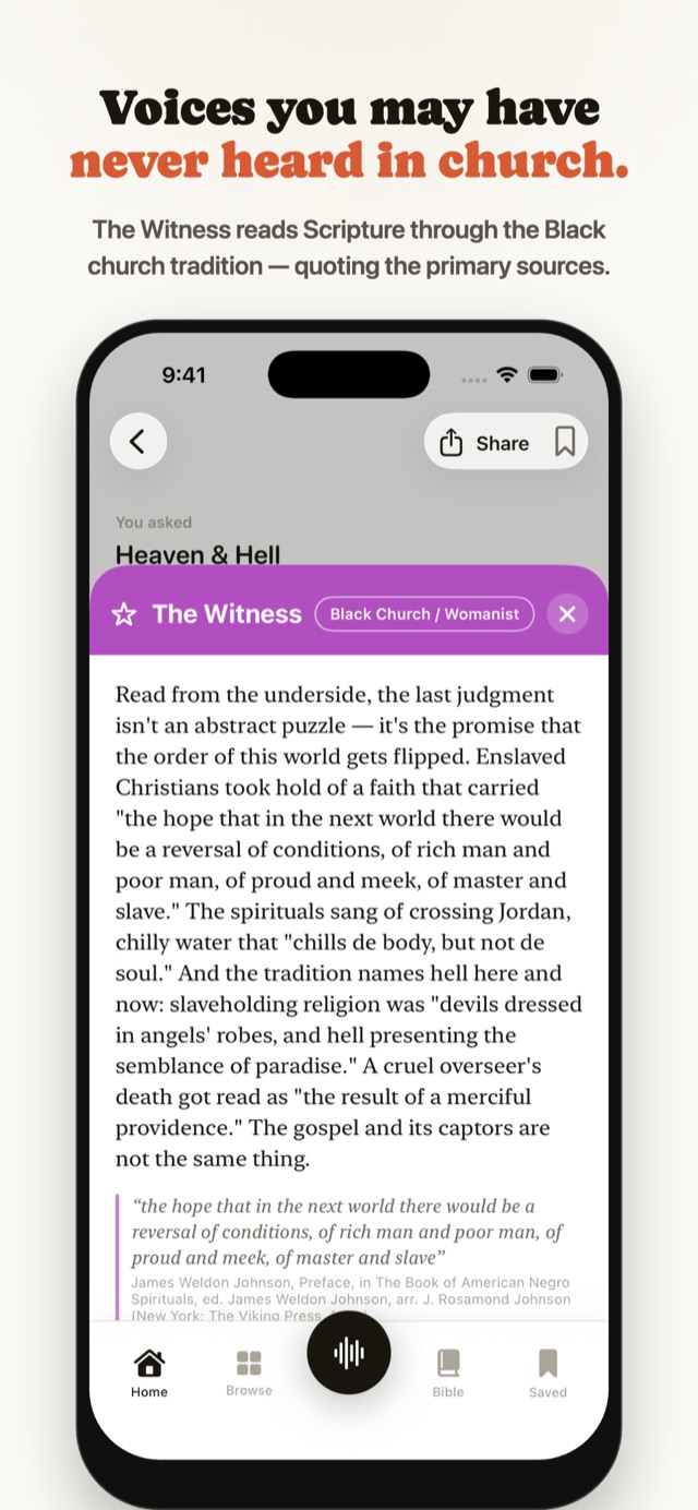 The Witness reads Scripture through the Black church tradition, quoting primary sources